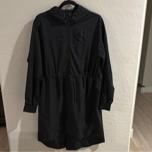 Nike Black Trench Coat with Hood and Drawstring Waist